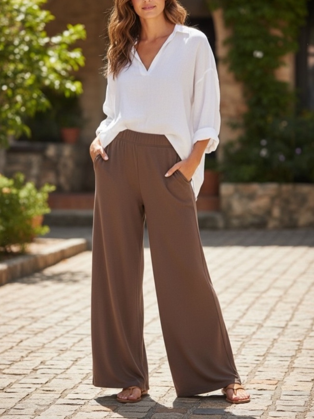 NEW• CREME DE LA CREME CURVY CAPPUCCINO WIDE LEG PANTS W/ POCKETS• XL-2X